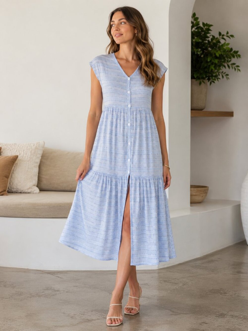 ✨Caution To The Wind✨Blue Geometric Midi Dress